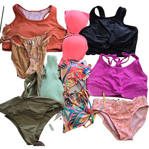 Colorful Swim Bundle Women's S-M 9 Pieces 6 Tops & 3 Bottoms / 8 Are NWT